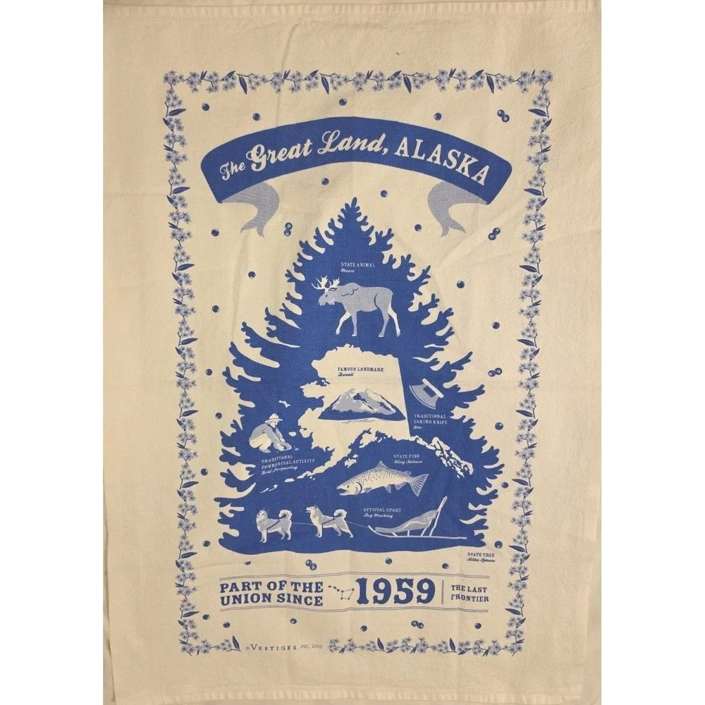Vestiges Inc 2012‎ Alaska State Kitchen Dish Tea  Towel Blue/White